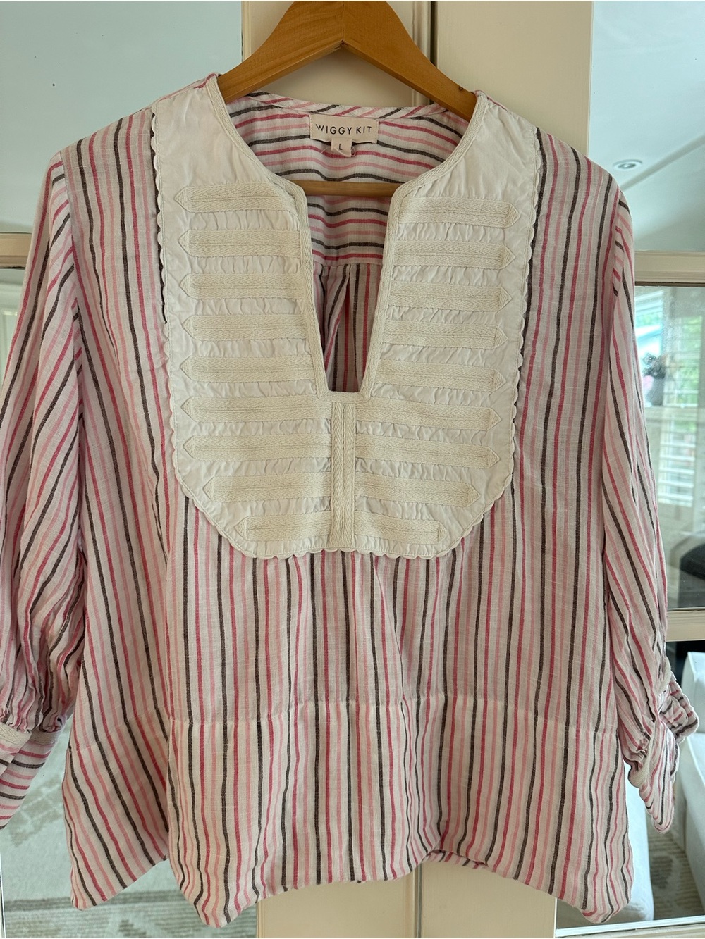 Wiggy Kit Pink & White Bib Linen Striped Tunic Top - Picture 8 of 8
